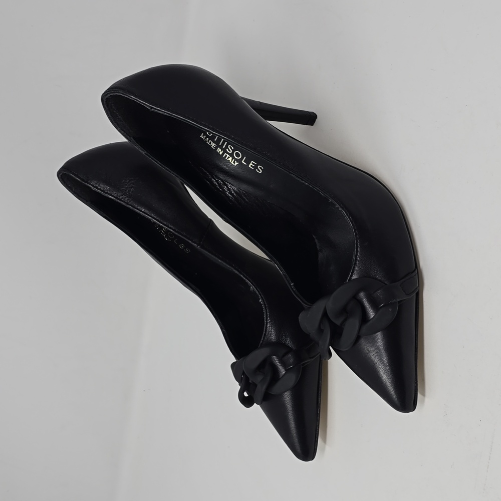 BEAUTIISOLES Black Leather High Heels ITALY 8M